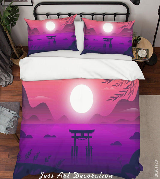 3D Ancient Architecture Sun Mountain Landscape Quilt Cover Set Bedding Set Duvet Cover Pillowcases LXL