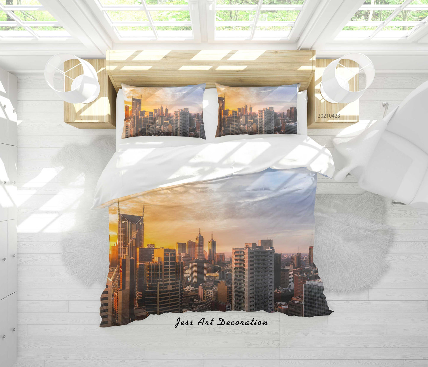 3D Architecture Sunset Sky City Quilt Cover Set Bedding Set Duvet Cover Pillowcases 117