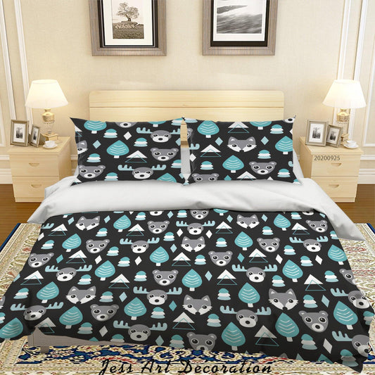 3D Cartoon Animal Bear Fox Tree Pattern Quilt Cover Set Bedding Set Duvet Cover Pillowcases WJ 6442