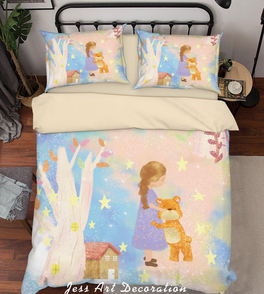 3D Cartoon Girl Bear Tree Quilt Cover Set Bedding Set Duvet Cover Pillowcases A533 LQH