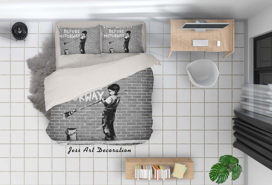 3D Banksy Mural Gray Brick Wall Letter Boy Quilt Cover Set Bedding Set Duvet Cover Pillowcases  ZY D126