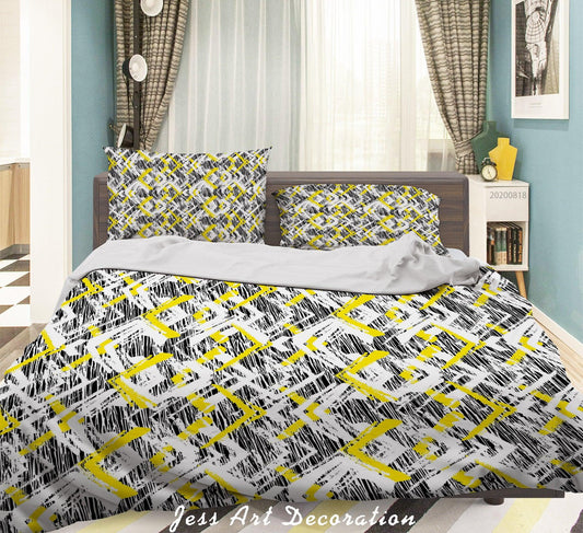 3D Abstract Yellow Pattern Quilt Cover Set Bedding Set Duvet Cover Pillowcases LXL