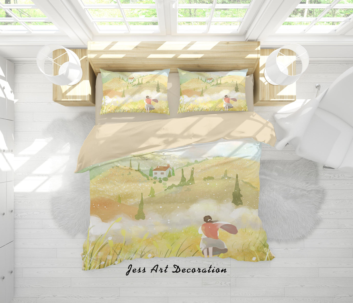 3D Cartoon Hill House Girl Quilt Cover Set Bedding Set Duvet Cover Pillowcases A578 LQH