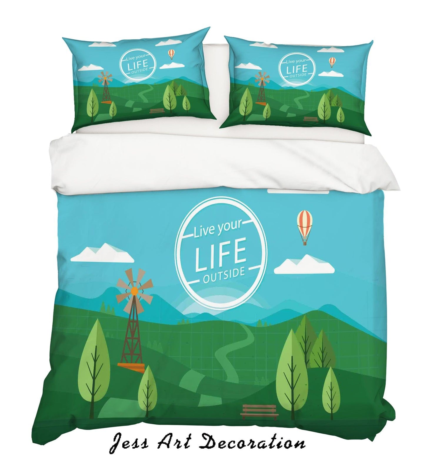 3D Cartoon Forest Green Plant Quilt Cover Set Bedding Set Pillowcases 15