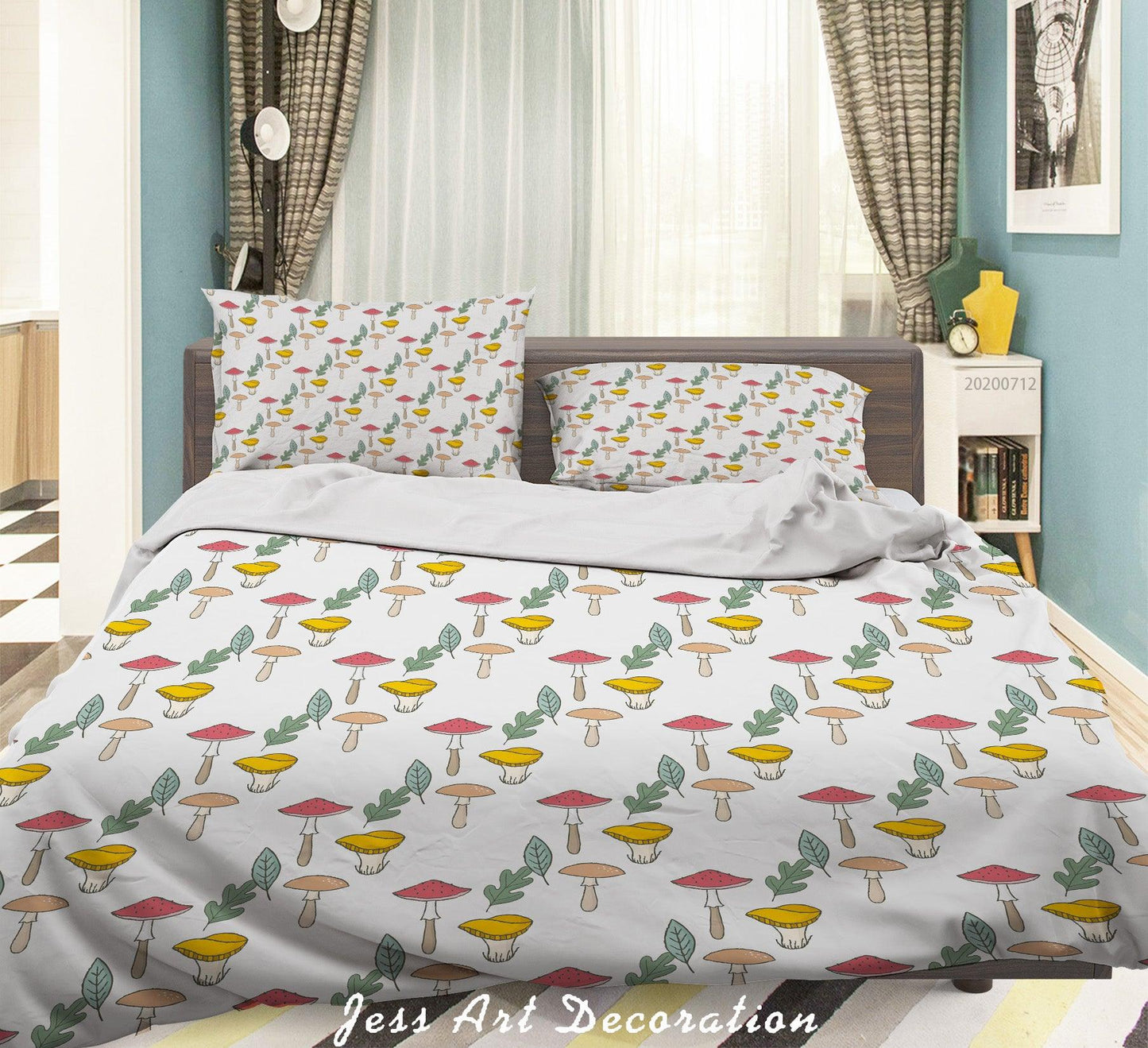 3D Abstract Vintage Leaves Mushroom Pattern Quilt Cover Set Bedding Set Duvet Cover Pillowcases WJ 4012