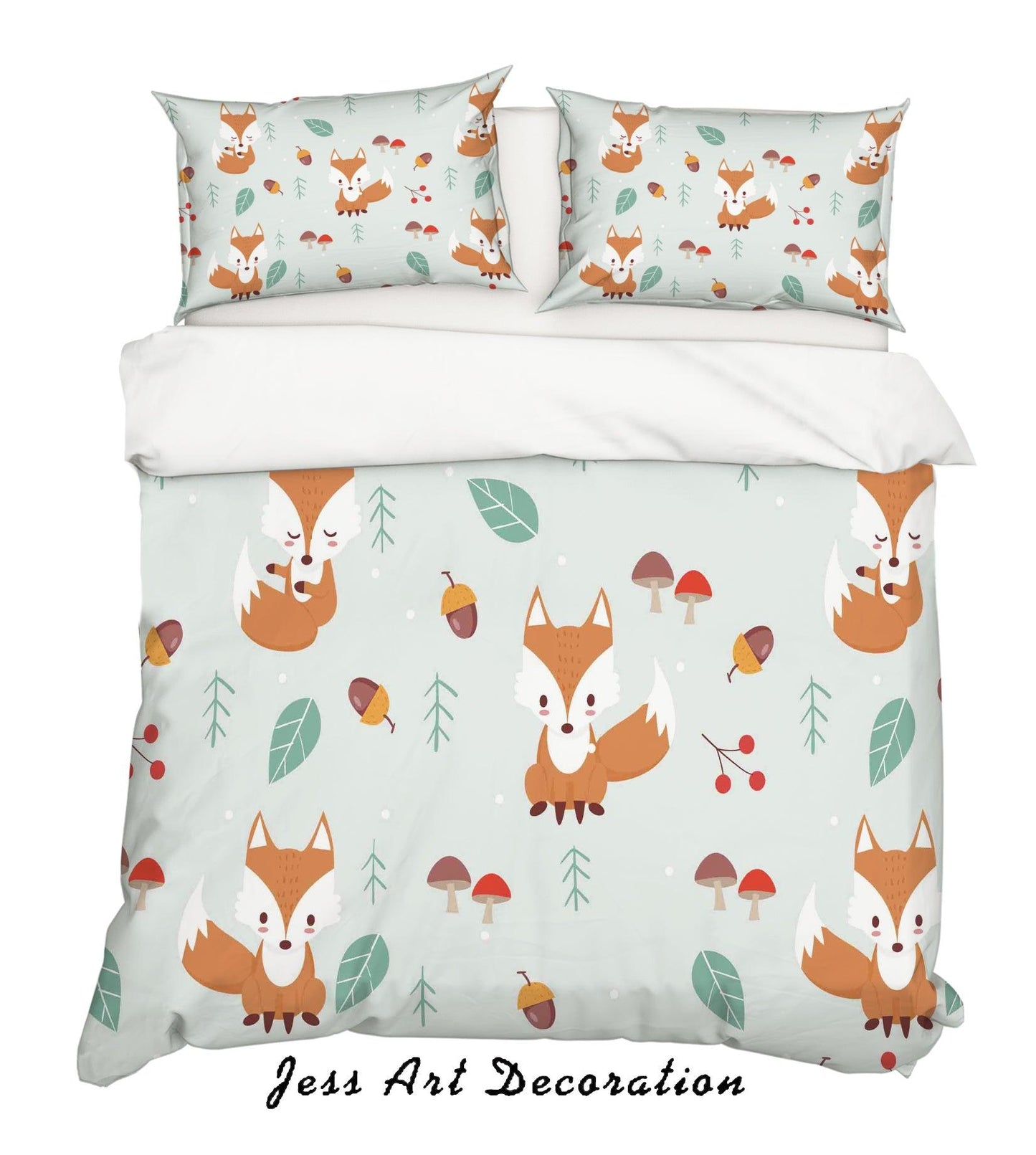 3D Cartoon Fox Leaf Quilt Cover Set Bedding Set Pillowcases 35