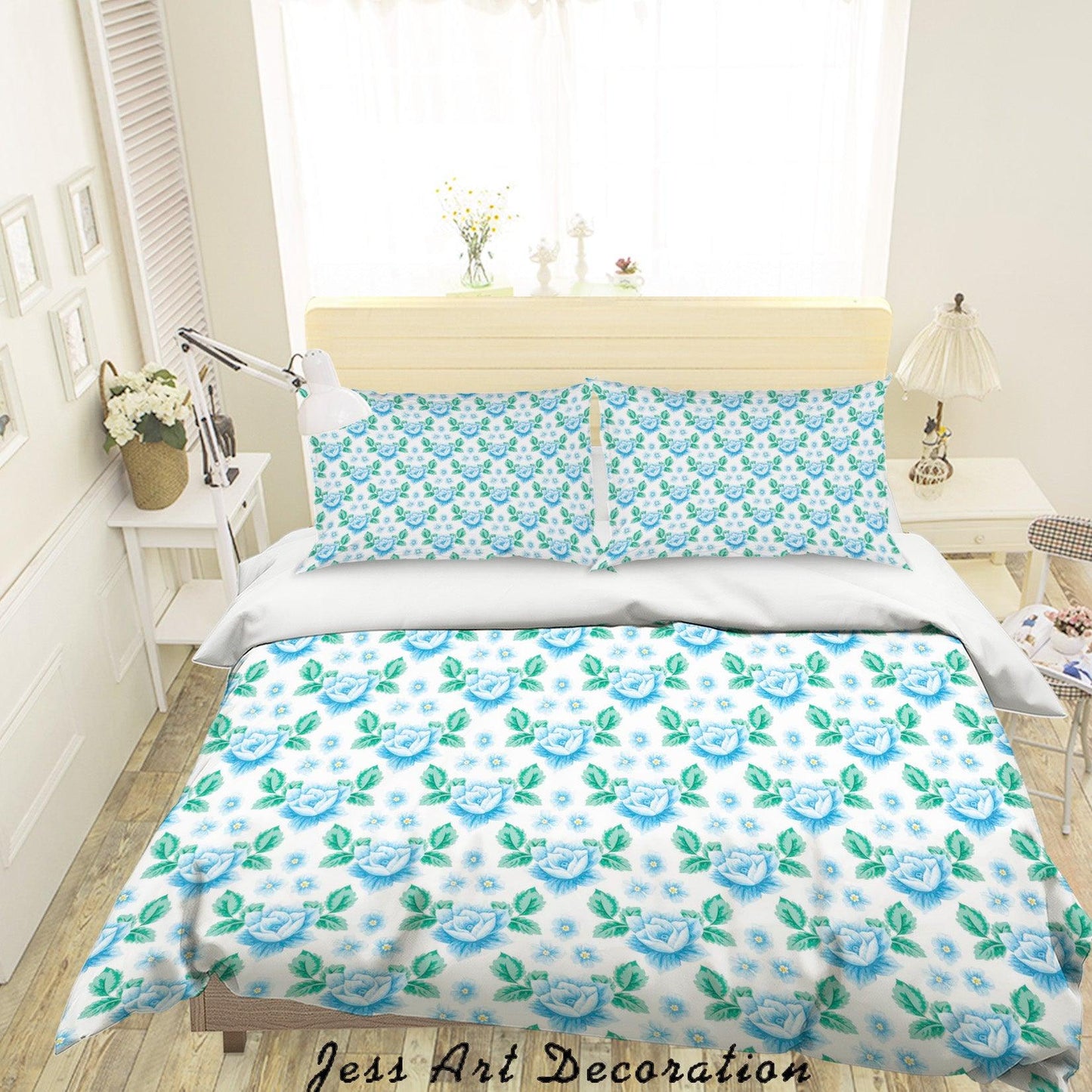 3D Blue Floral Quilt Cover Set Bedding Set Duvet Cover Pillowcases SF61
