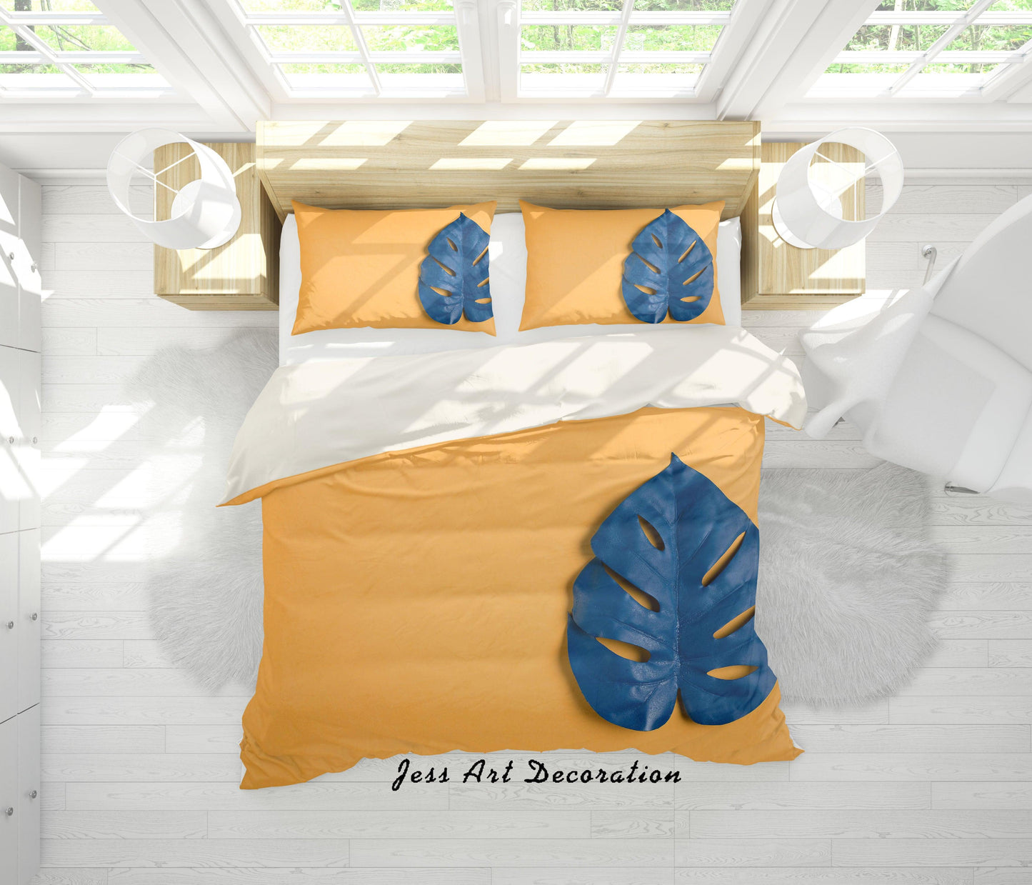 3D Blue Palm Leaves Quilt Cover Set Bedding Set Pillowcases 44