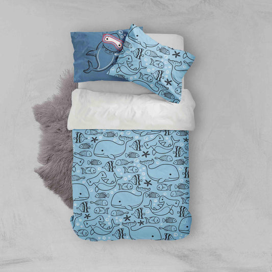3D Cartoon Blue Dolphin Quilt Cover Set Bedding Set Pillowcases 115