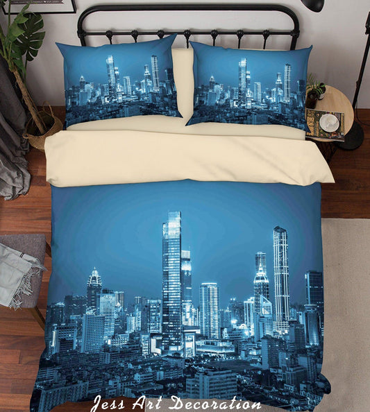3D Blue City Building Skyscraper Night View Quilt Cover Set Bedding Set Duvet Cover Pillowcases SF81