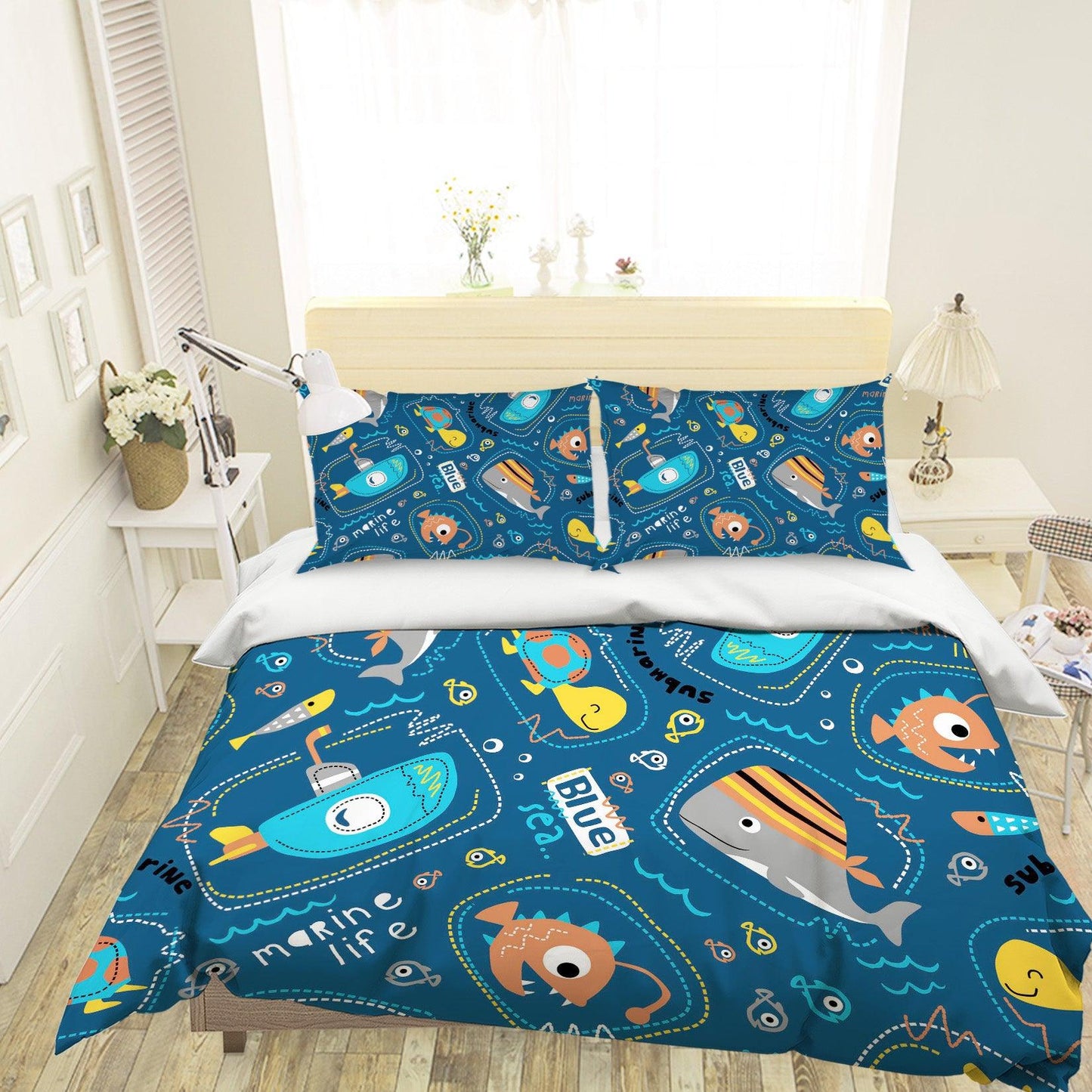 3D Cartoon Fish Submarine Quilt Cover Set Bedding Set Pillowcases 92