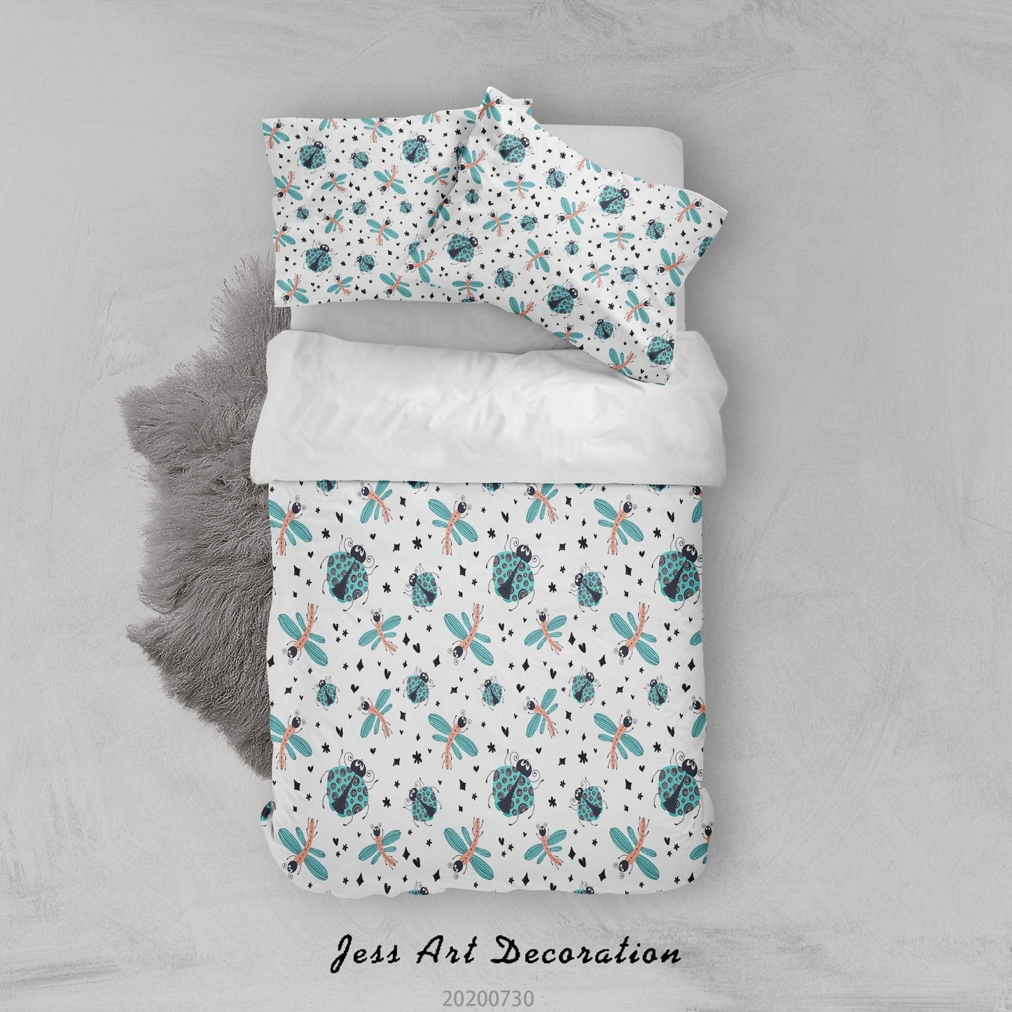 3D Cartoon Lady Bug Dragonfly Quilt Cover Set Bedding Set Duvet Cover Pillowcases LXL 32