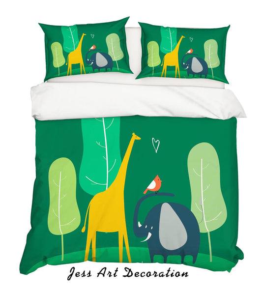 3D Cartoon Giraffe Elephant Tree Plant Green Quilt Cover Set Bedding Set Duvet Cover Pillowcases LXL
