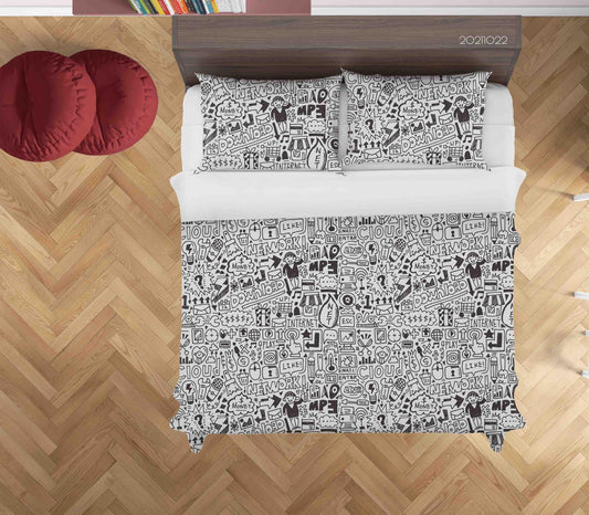 3D Cartoon Grey Illustration Graffiti Quilt Cover Set Bedding Set Duvet Cover Pillowcases 77