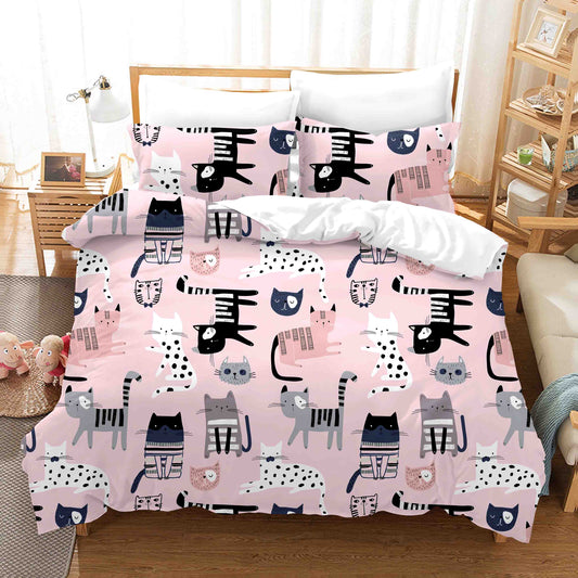 3D Animal Cat Pink Quilt Cover Set Bedding Set Duvet Cover Pillowcases