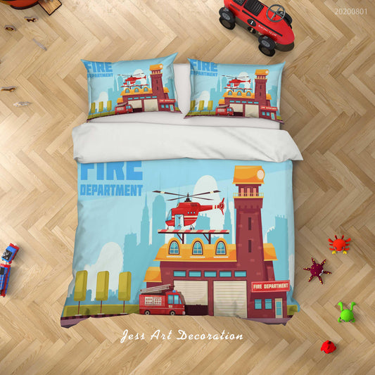 3D Cartoon Fire Department Helicopter Quilt Cover Set Bedding Set Duvet Cover Pillowcases LXL 225