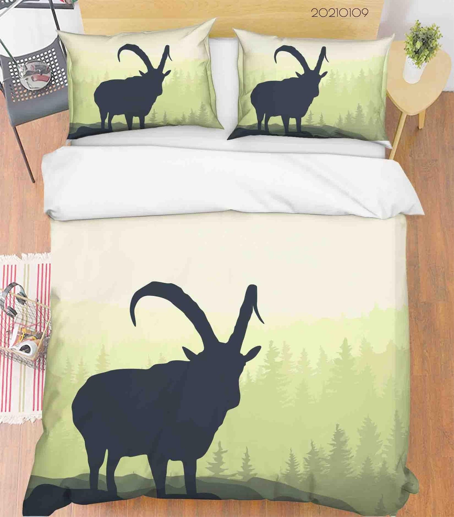 3D Cartoon Green Forest Animal Antelope Quilt Cover Set Bedding Set Duvet Cover Pillowcases 56 LQH