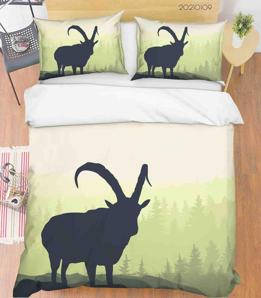 3D Cartoon Green Forest Animal Antelope Quilt Cover Set Bedding Set Duvet Cover Pillowcases 56 LQH