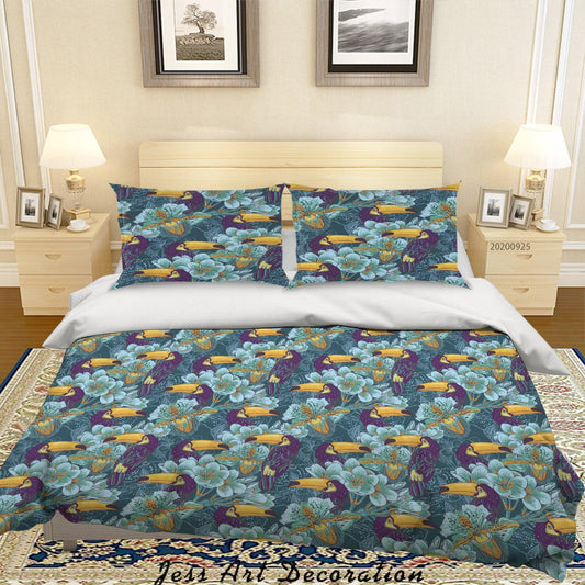 3D Cartoon Animal Floral Bird Pattern Quilt Cover Set Bedding Set Duvet Cover Pillowcases WJ 6417