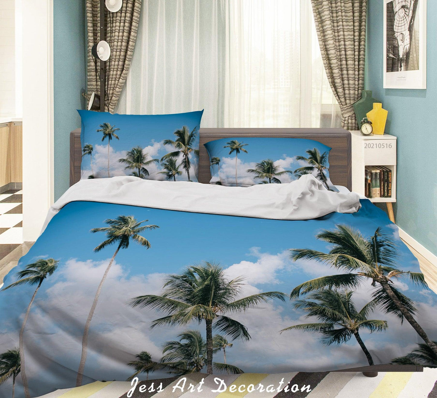 3D Blue Sky Cloud Coconut Tree Quilt Cover Set Bedding Set Duvet Cover Pillowcases 7