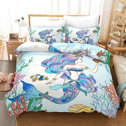 3D Blue Mermaid Quilt Cover Set Bedding Set Pillowcases 215