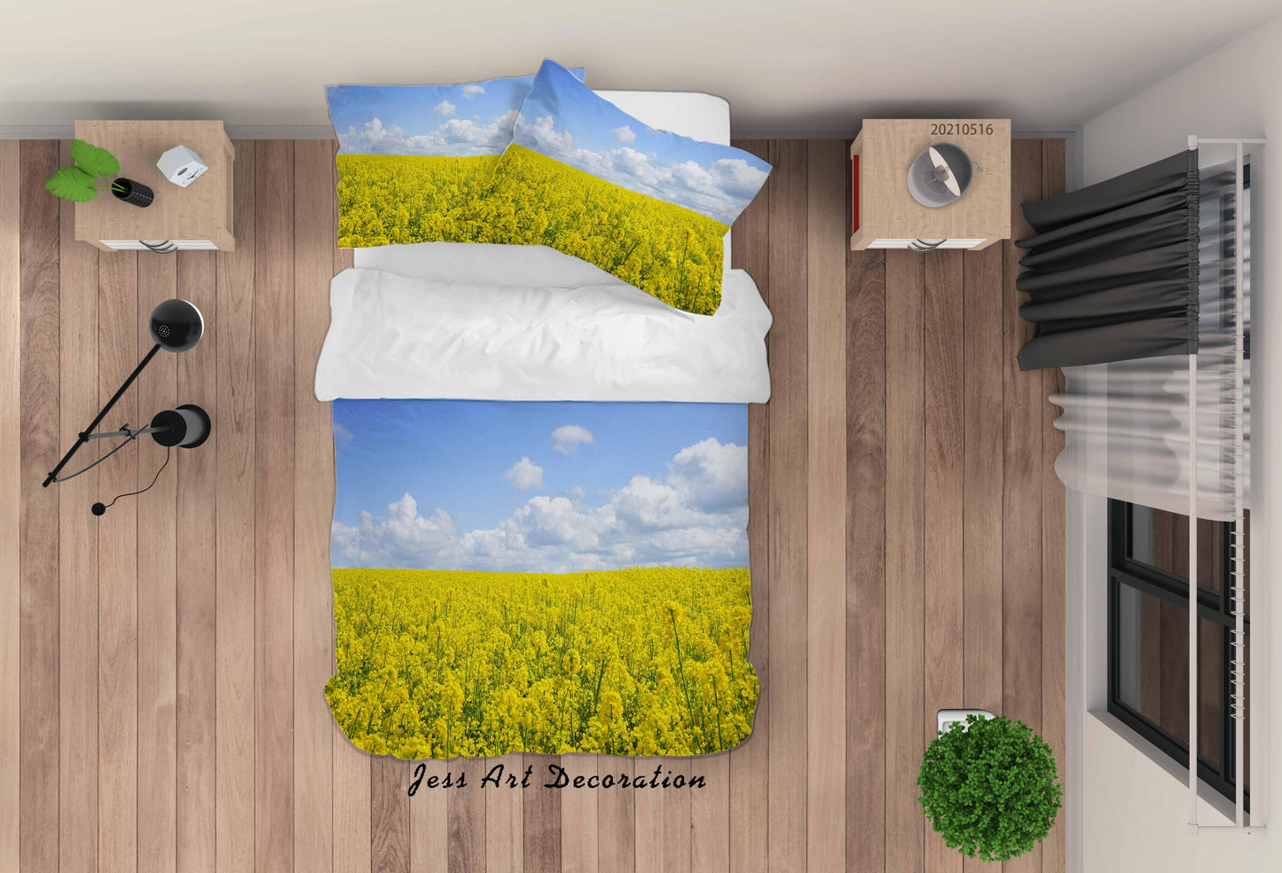 3D Blue Sky Cloud Rape Flower Quilt Cover Set Bedding Set Duvet Cover Pillowcases 29
