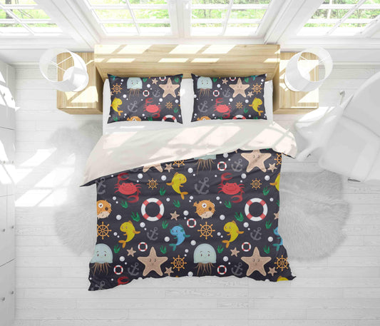 3D Cartoon Dolphin Starfish Quilt Cover Set Bedding Set Pillowcases 63