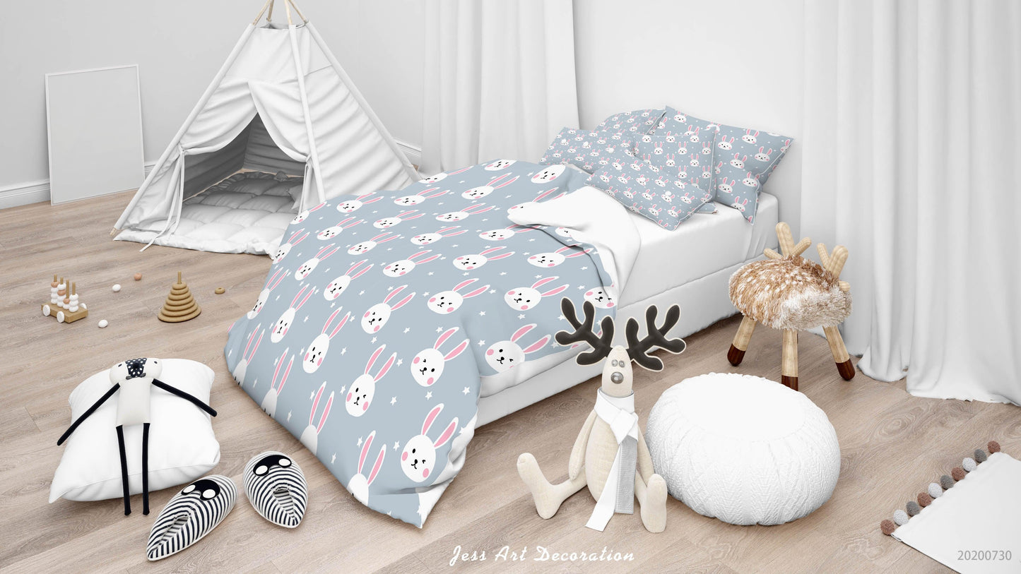 3D Cartoon Blue Bunny Quilt Cover Set Bedding Set Duvet Cover Pillowcases LXL 64