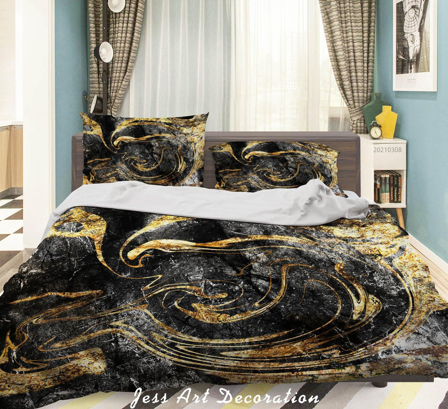 3D Abstract Black Gold Marble Quilt Cover Set Bedding Set Duvet Cover Pillowcases 299
