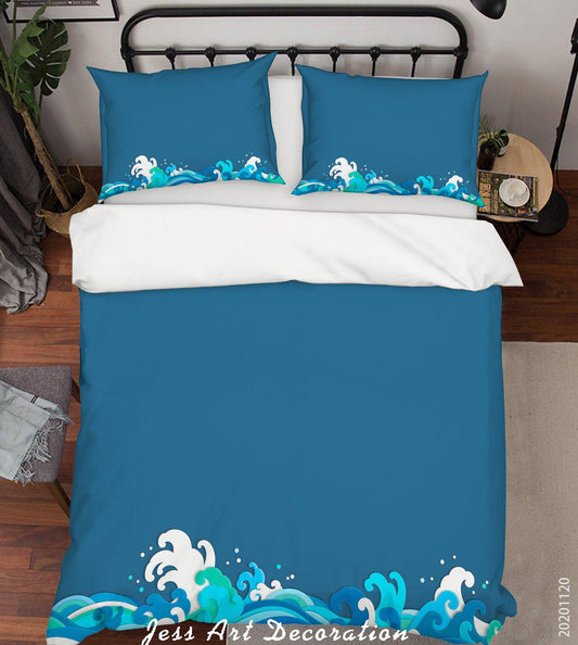 3D Abstract Blue Sea Wave Quilt Cover Set Bedding Set Duvet Cover Pillowcases LXL