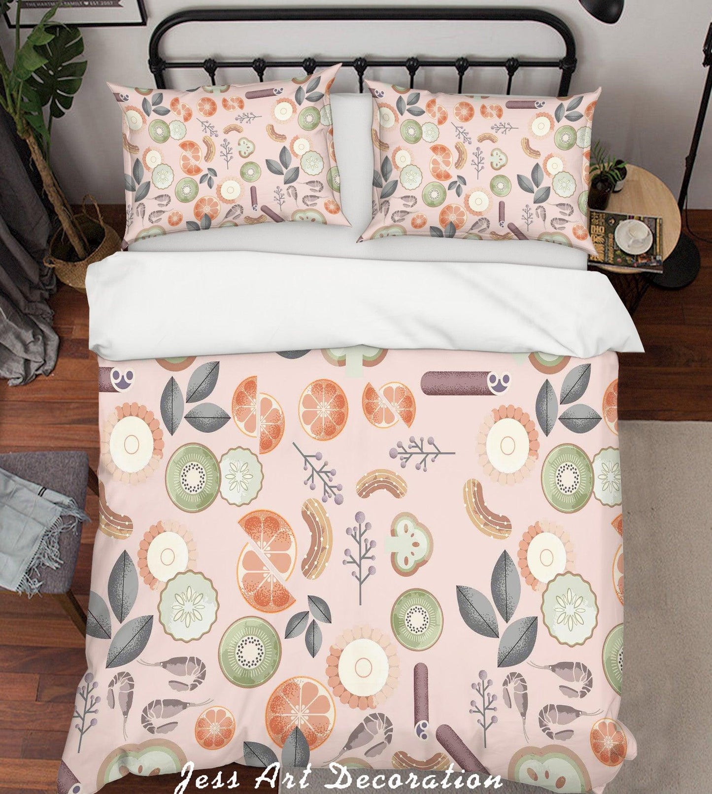 3D Cartoon Fruit Pink Quilt Cover Set Bedding Set Pillowcases 129