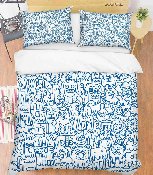3D Cartoon Animal Doodle Quilt Cover Set Bedding Set Duvet Cover Pillowcases 38