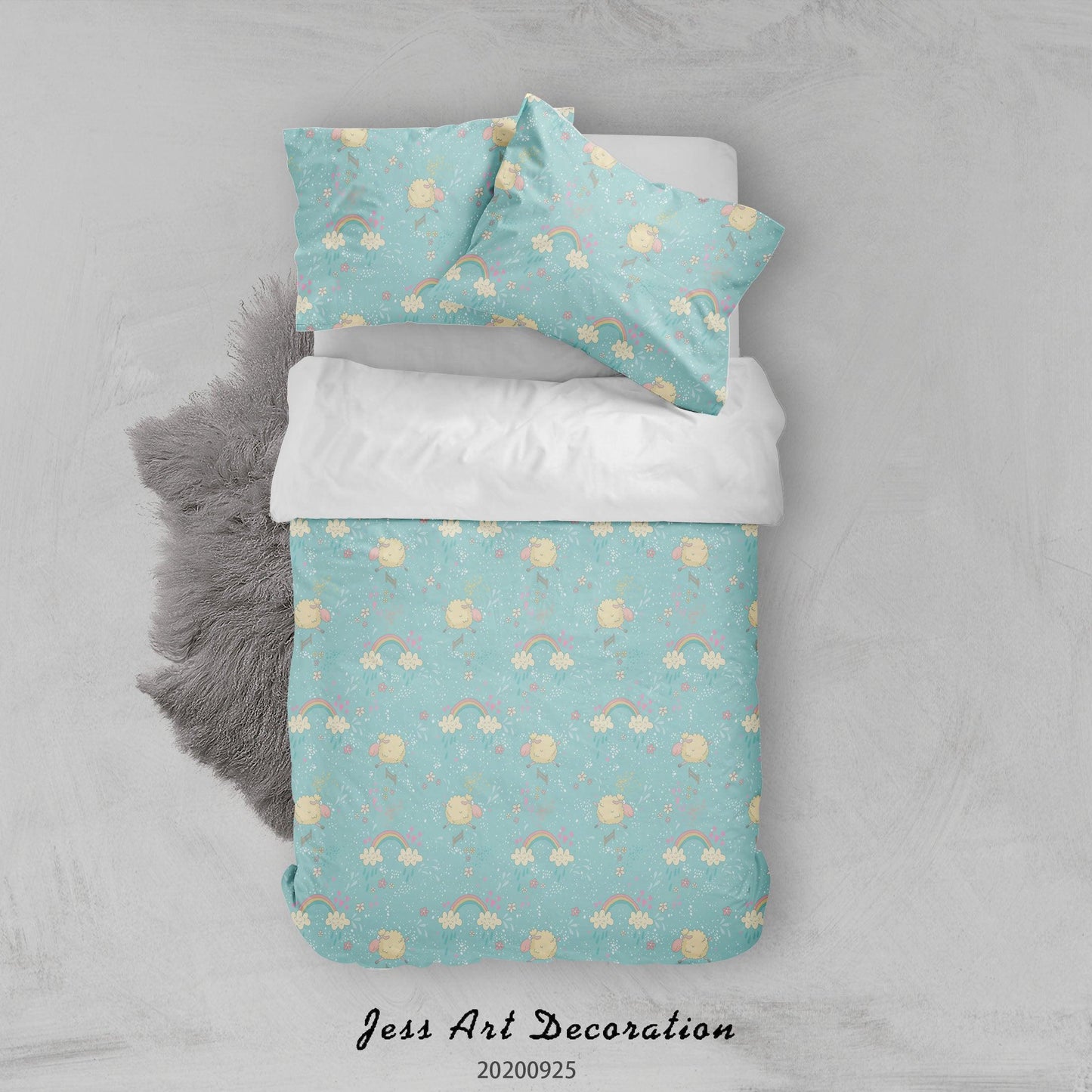 3D Cartoon Animal Rainbow Sheep Pattern Quilt Cover Set Bedding Set Duvet Cover Pillowcases WJ 6487