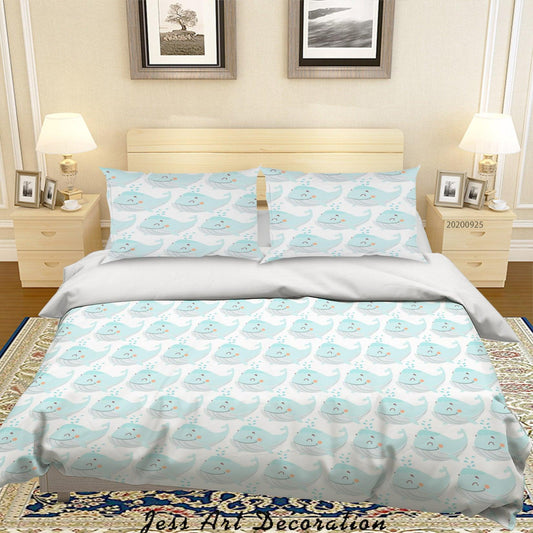 3D Cartoon Animal Whale Pattern Quilt Cover Set Bedding Set Duvet Cover Pillowcases WJ 6413