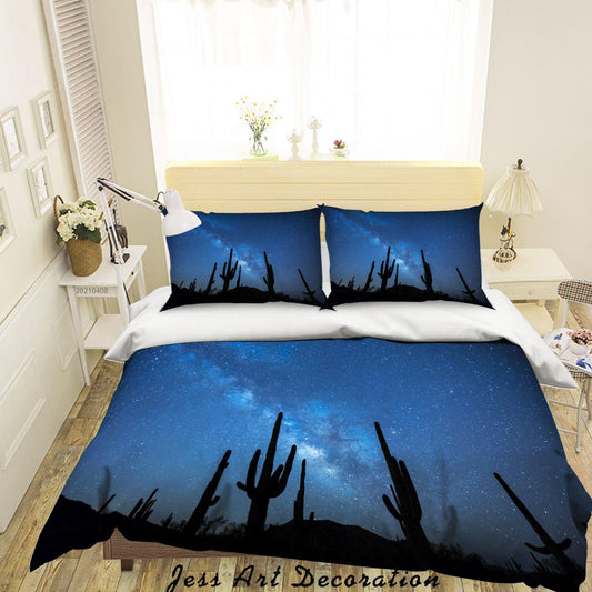 3D Blue Starry Cactus Quilt Cover Set Bedding Set Duvet Cover Pillowcases 226