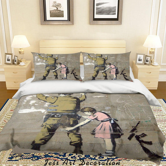 3D Banksy Mural Soldier Girl Color Quilt Cover Set Bedding Set Duvet Cover Pillowcases  ZY D91