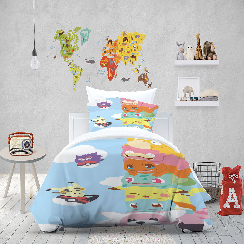 3D Cartoon Pikachu Rabbit Cloud Monster Quilt Cover Set Bedding Set Duvet Cover Pillowcase 1376