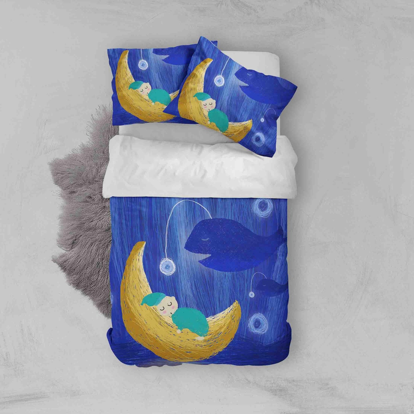 3D Blue Whale Baby Moon Quilt Cover Set Bedding Set Pillowcases 140