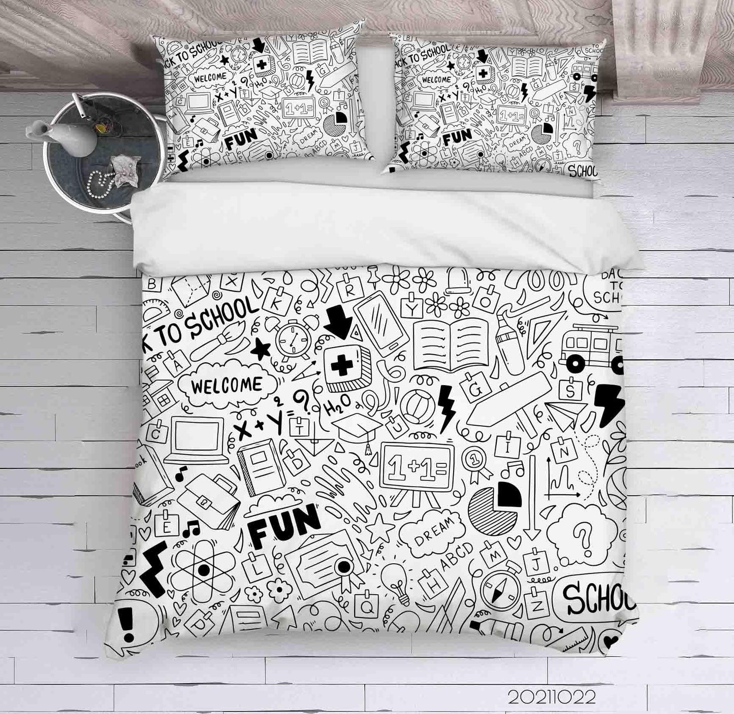 3D Cartoon Learning Supplies Graffiti Quilt Cover Set Bedding Set Duvet Cover Pillowcases 43