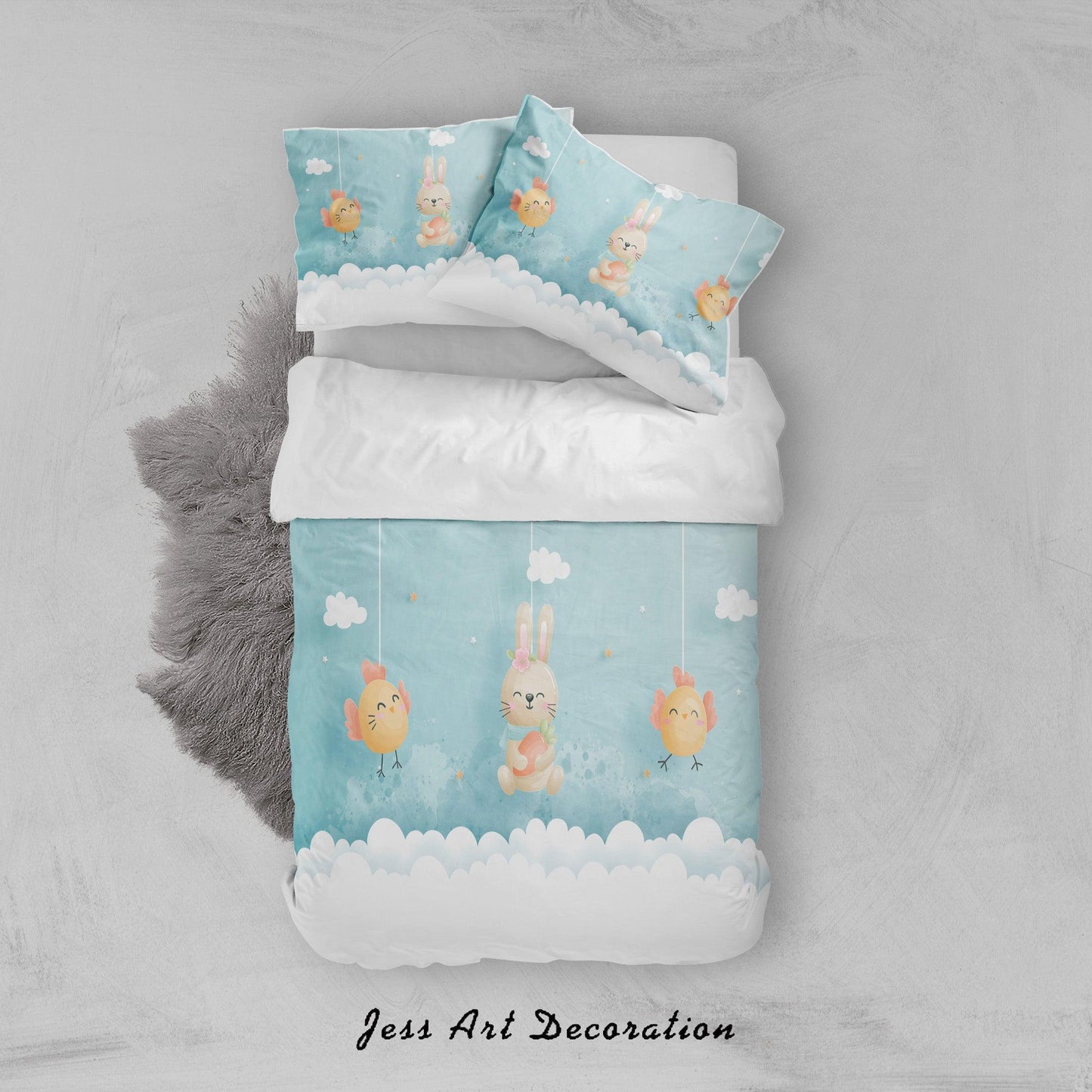 3D Blue Clouds Rabbit Chick Quilt Cover Set Bedding Set Duvet Cover Pillowcases SF65