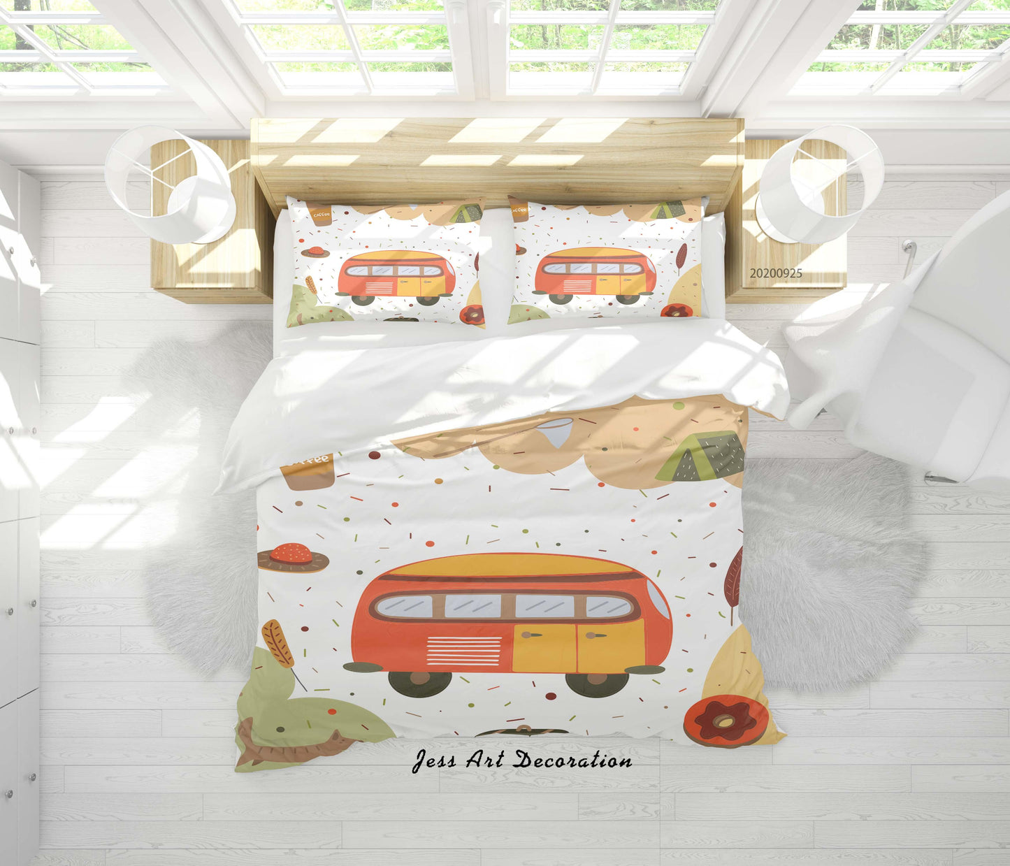 3D Cartoon Car Bus Pattern Quilt Cover Set Bedding Set Duvet Cover Pillowcases WJ 6454
