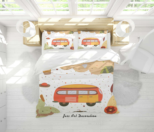 3D Cartoon Car Bus Pattern Quilt Cover Set Bedding Set Duvet Cover Pillowcases WJ 6454