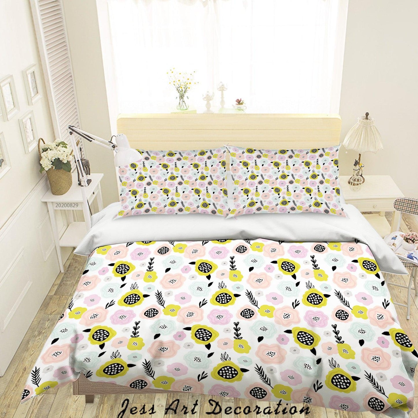 3D Abstract Hand Draw Cartoon Nature Floral Pattern Quilt Cover Set Bedding Set Duvet Cover Pillowcases WJ 3533