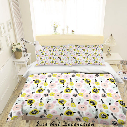 3D Abstract Hand Draw Cartoon Nature Floral Pattern Quilt Cover Set Bedding Set Duvet Cover Pillowcases WJ 3533