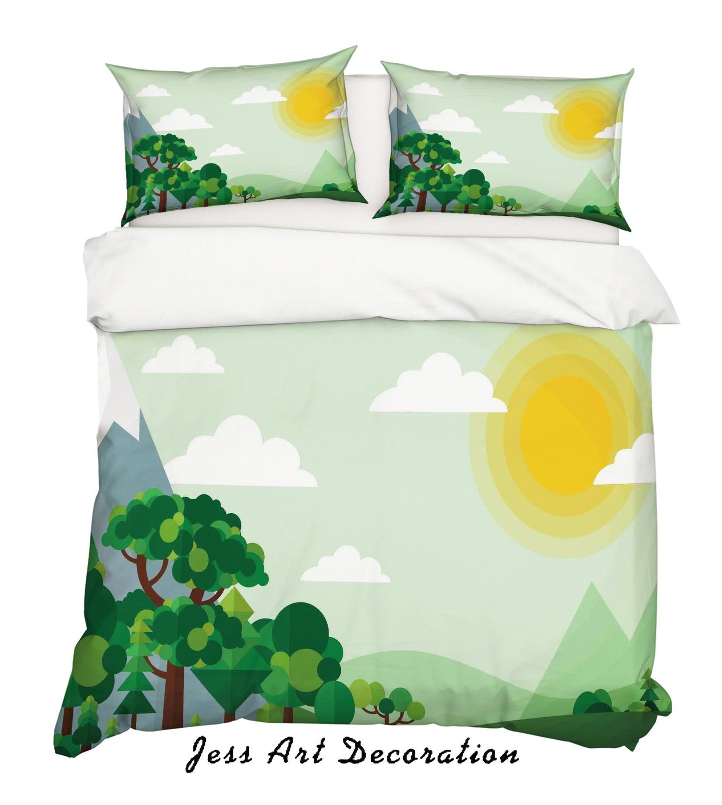 3D Cartoon Green Plant Sun Quilt Cover Set Bedding Set Pillowcases 14