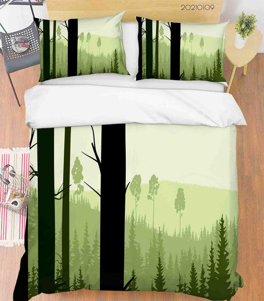 3D Cartoon Green Pine Forest Quilt Cover Set Bedding Set Duvet Cover Pillowcases 19 LQH