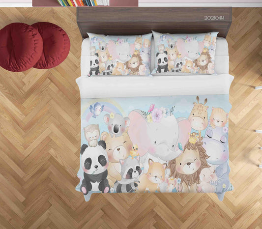 3D Cartoon Cute Animal Pattern Quilt Cover Set Bedding Set Duvet Cover Pillowcases 84 LQH