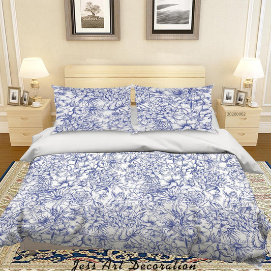 3D Blue Flowers Pattern Quilt Cover Set Bedding Set Duvet Cover Pillowcases WJ 1481