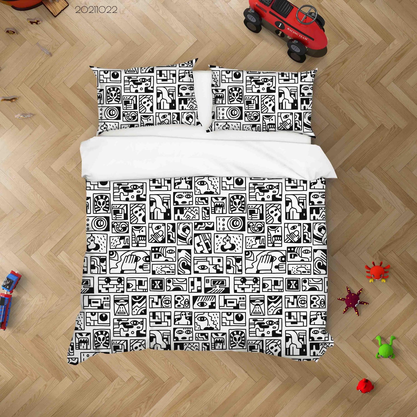 3D Cartoon Graffiti Quilt Cover Set Bedding Set Duvet Cover Pillowcases 81