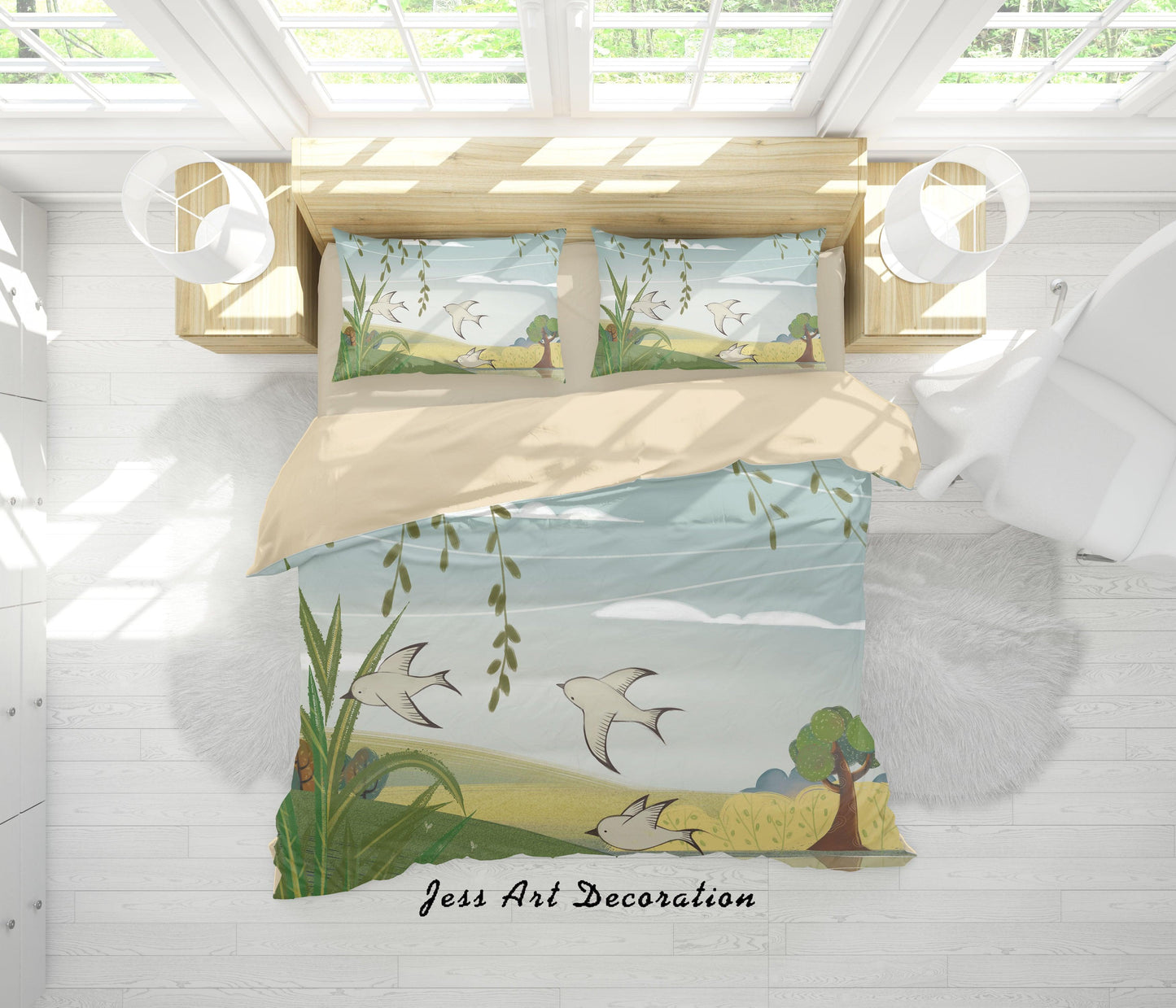 3D Cartoon Bird Tree Painting Quilt Cover Set Bedding Set Duvet Cover Pillowcases A548 LQH